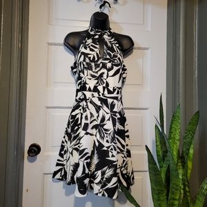 Express Floral black and white midi dress